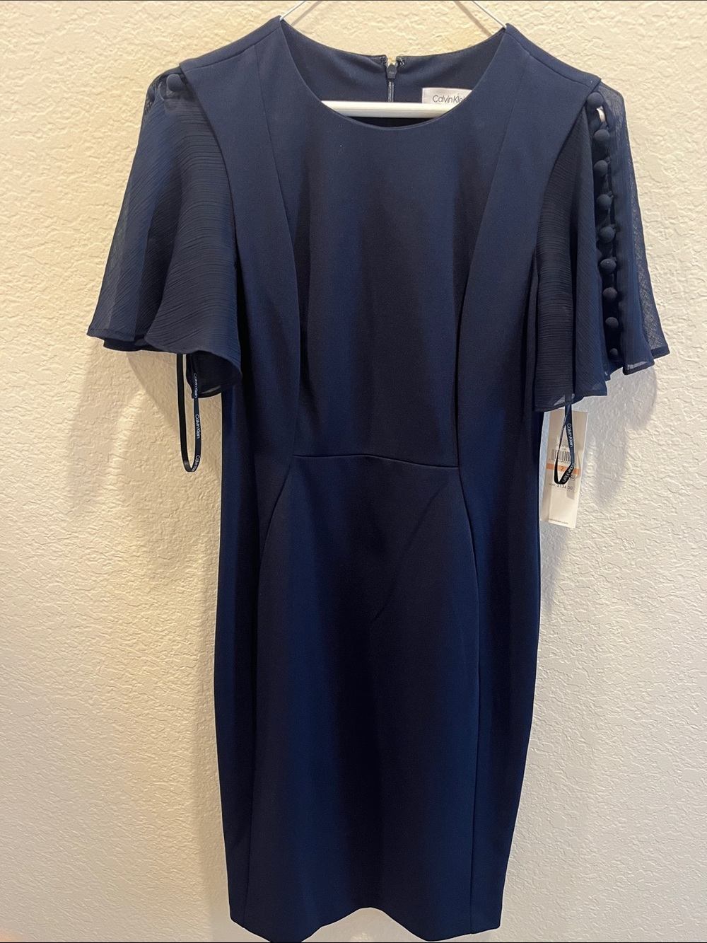 Calvin Klein Navy Midi Dress with Flutter Sleeves